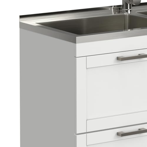 SIMPLIHOME Hennessy All-in-One 46 inch Wide Utility Sink and Laundry Cabinet in Pure White Finish, Transitional Stainless Steel Dual Sink Cabinet for Laundry Rooms with High-Arch Chrome Faucet - Thumbnail 6