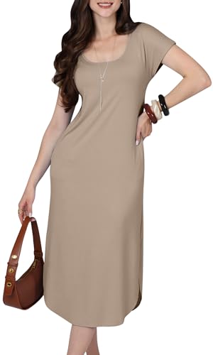 Image of KOH KOH Womens 2026 Long Casual Pockets Loose Cap Sleeve Comfy Midi Dress