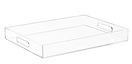 Clear Serving Tray - 16 x 12 Inches Acrylic Trays - Handles for Serving, Hobbies, Crafts, Storage, Organizing - Quality Plastic for Tabletops, Countertops Storage and Transport - Sturdy, Shatterproof
