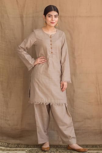 Image of ANNI Designer Co Ord Set for Women Viscose Solid | Farshi Salwar Suit for Women | Kurta Farshi Palazzo Outfit | Round Neck V Slit Full Sleeve Regular Fit Ethnic Dress Stylish Womens Clothing