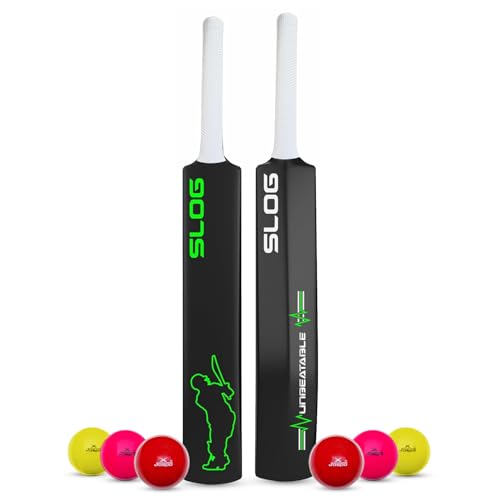 Image of Jaspo Slog Plastic Cricket Kit | 34 Inch Bat Specially Designed for Tennis Ball & Wind Ball | Durable Cricket Set for Kids, Beginners & Casual Play (Slog Bat with 6pc Ball)