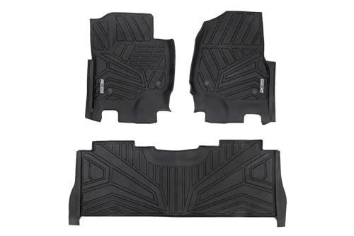 Rough Country Flex-Fit Floor Mats for Ford F-250/350 Super Duty (2017-2025) Crew Cab - Front & Rear Set, Custom All-Weather Non-Slip TPE Liners w/Spill Saver Lip by Rough Country - Used condition - US$106.86