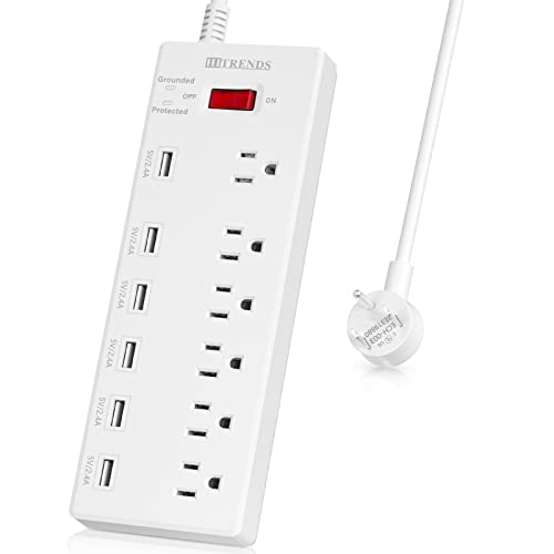 HITRENDS Surge Protector Power Strip 6 Outlets with 6 USB Charging Ports, USB Extension Cord, 1625W/13A Multiplug for Multiple Devices Smartphone Tablet Laptop Computer (6ft, white)