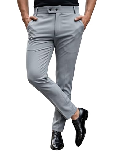 Image of erke Men's Slim Fit Formal Trouser with 4-Way Stretch | Lycra Blend Wrinkle Resistant Office Chinos for Men | Mid Rise Tapered Trousers for Men
