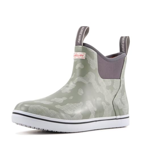 SUREWAY Mens Deck Boots Waterproof Fishing Boots Professional Non-Slip Rain & Ankle Boating Boot Lightweight Slip On Neoprene Rubber Boots LAKES GREY