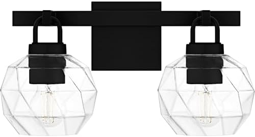 Quoizel Celina Bath Vanity Light, 16 Inch 2-Light Bathroom Fixture, Matte Black Modern Glam Wall Light, 100W Max, for Bathroom, Bedroom or Kitchen