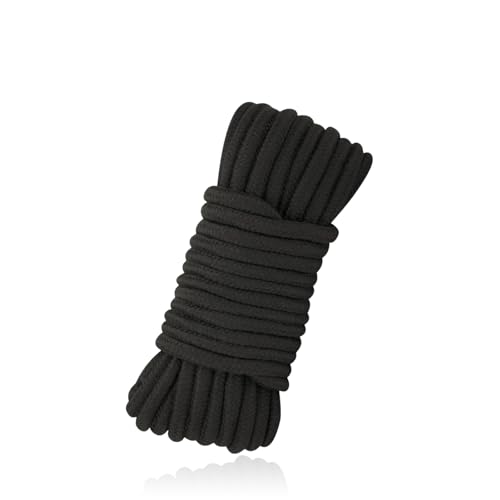 10 Metres Soft Cotton Rope Cord, 8mm Thick Black Rope Twisted,Strong Multifunctional Nylon for Crafts Decoration Washing Line Camping Hanging Curtain Tieback Home Decor