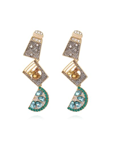 Rhinestone Fruit Slice Stud Drop Earrings Gold Tone Statement Novelty Earrings for Party Vacation Summer Outfit (Tequila)