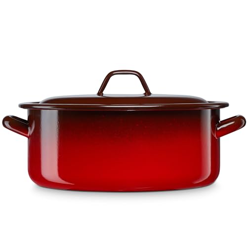 briebe Cacerola Inducción 34 cm, Cazuela 12,5 L Grande con Tapa Acero Esmaltado Vitrificado, Apta Vitrocerámica, Fuego, Gas, Horno, Ignea Vintage Rojo