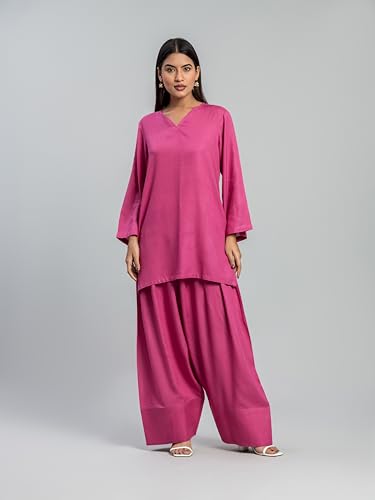 Image of Womens Rayon Solid Straight Kurta Farshi Salwar Set