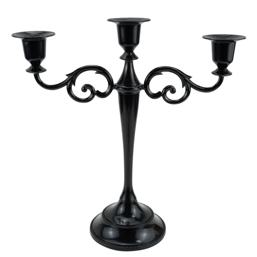 Viscacha 3 Candle Metal Candelabra Candlesticks Holder for Formal Events, Wedding, Church, Holiday Décor, Halloween Taper Candle Holder Stand Centerpiece Elegant Decoration Piece for Table, Black