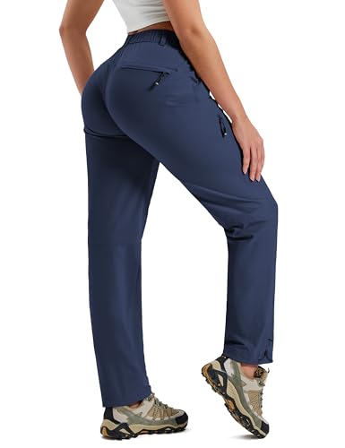 MoFiz Women's Walking Trousers Waterproof Hiking Trousers for Laidies Lightweight Quick Dry UPF 50 Cargo Pants with Zip Pockets for Outdoor Sports Navy Blue XS