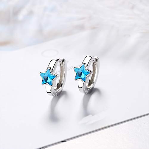 XUNXIANZHAO 925 Sterling Silber Zirkonia Blau Stern Klein Creolen Ohrringe für Frauen,Damen,Mädchen,Kinder