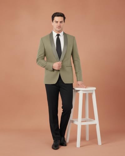 Image of SaintX Men's Premium Tuxedo Casual Blazer | Italian Slim Fit | Fully Lined | Shawl Collar | Stretchable Fabric | Designer Coat | Suitable for All Occasions (JK02)