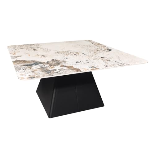 Meubletmoi Table Basse carrée 90 cm en céramique Pleine Masse marbré Beige Marron Gris Pied Plein Forme trapèze en métal Noir - Oswald