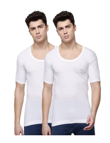 Image of Dollar Lehar Men Combed Cotton Round Neck with Sleeve Vest -White