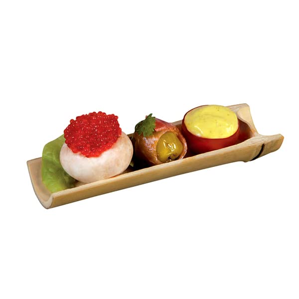 Image of PacknWood 209BBOSAKA Half Circular Bamboo Dish - 5.9 x 1.5 x 0.6in - 200 pcs