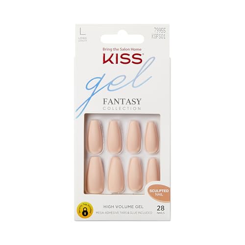 KISS Gel Fantasy, Press On Nails, Nail glue included, '4 the Cause', Beige, Long Size, Coffin Shape, Includes 28 Nails, 2g Glue, 1 Manicure Stick, 1 Mini File, 1 Adhesive Tab