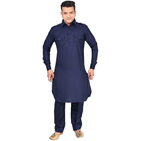 Men's Traditional Punjabi Style Soft Cotton Kurta Pyjama 1898 (Navy, 46) Cover