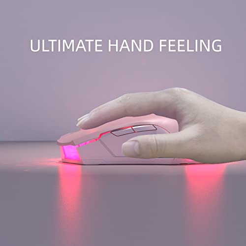 Aj52Pro Watcher 2.4G Wireless/ Bluetooth 5.0/ Wired Gaming Mouse, 10000 Dpi, Programmable 7 Buttons, Ergonomic Led Backlit Usb Gamer Mice Computer Laptop Pc, For Windows Mac Linux Os, Pink #TOP5