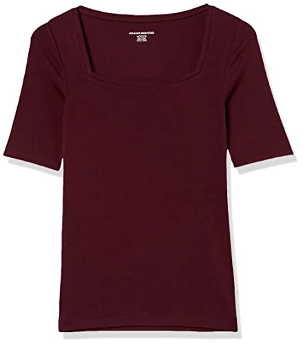 Amazon Essentials Camiseta Entallada con Media Manga y Cuello Cuadrado Mujer, Burdeos, XL