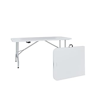 EGLEMTEK Klapptisch aus hartem Kunstharz, einfach zu transportieren, mit Griffen, ideal für Garten, Camping, Terrasse, Messen und Feste, 180 x 74 x 74 cm, Farbe Weiß