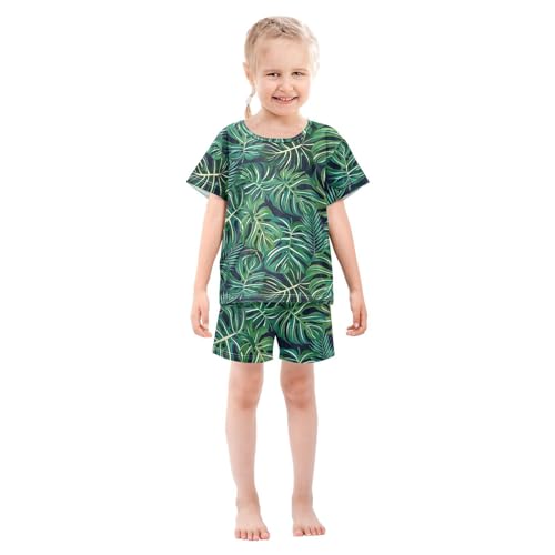 ALAZA Tropical Palm Leaf Pajamas Short Sleeve 2 Piece Sleepwear Top and Bottom Pajama Set Unisex3