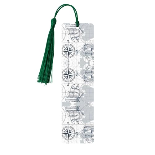 Marcapáginas de madera verde oscuro, decoración de mapa de barco, perfecto para libros de tapa dura, diarios, cuadernos y planificadores