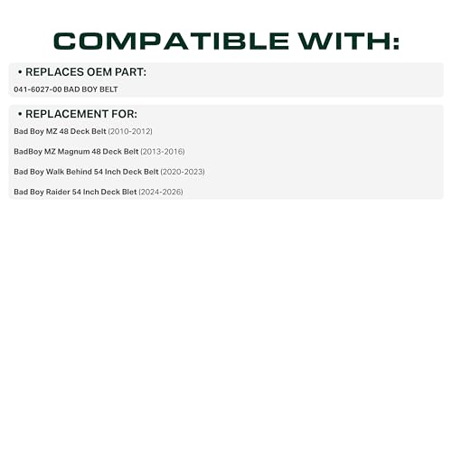 Image of UDC Parts 041-6027-00 Deck Belt Replacement for Bad Boy 48 Inch MZ, MZ Magnum 041602700 B128 54 Inch Walk Behind, Raider Zero Turn Mowers /Aramid Cord / 131.00 inches