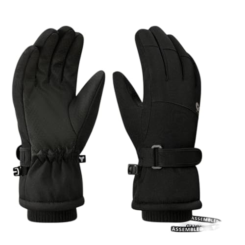 Jupsk Kids Winter Ski Gloves Waterproof Anti Slip Plush Thermal 3M Thinsulate Colorful Snowboard Gloves for Children Girls and Boys Age 8-12 (Black)