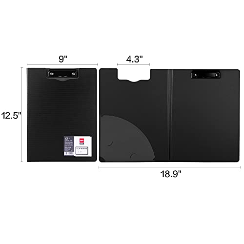 Deli Klemmbrett A4 mit Deckel aus Polypropylen, klappbares Schreibbrett in Schwarz, robust & wasserfest, ideal für Schule, Büro, Restaurant, Praxis