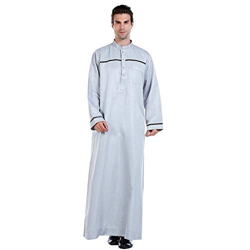 HIKO23 Muslim Clothing for Men Button Down Kaftan Long Sleeve Abaya Dubai Thobe