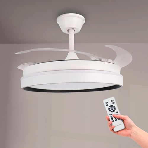 M mimotec - Ventilador de Techo Led White Brooks, Temperatura de color regulable, Función Verano/Invierno, 6 velocidades, LM8855