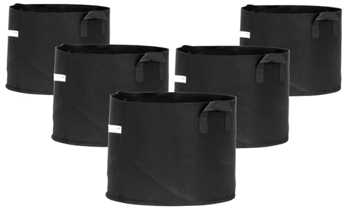 Image of FCMP Outdoor 10-Gallon Modern Lightweight Non-Woven Insulating Fabric Breathable Grow Bags for Indoor or Outdoor Gardening, Black (5 Pack)