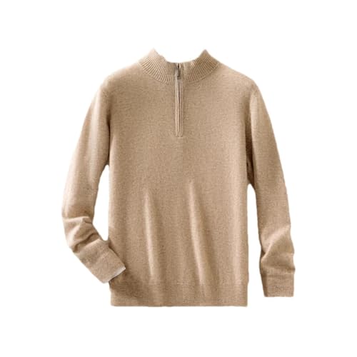 Men Solid Merino Wool Pullover Mock Neck Zipper Sweater Wool Knitted Soft Warm Knitwear Casual Tops