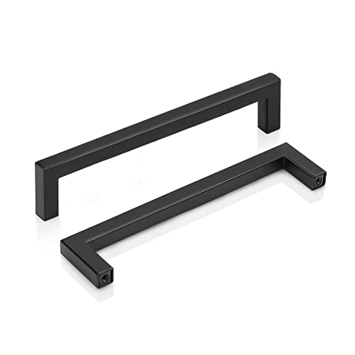 PinLin 15 Pack Cabinet Handles Hole Center 160mm Flat Black Kitchen Door Handles Stainless Steel Drawer Pulls Square T Bar Cupboard Handles with Screws