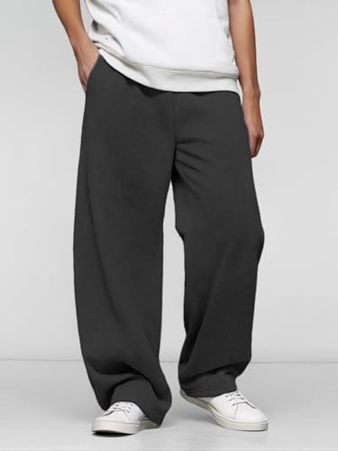Image of Men's Baggy Sweatpants with Elastic Drawstring Waist, Breathable Wide-Leg Casual Loose Cotton Joggers Deep Pockets