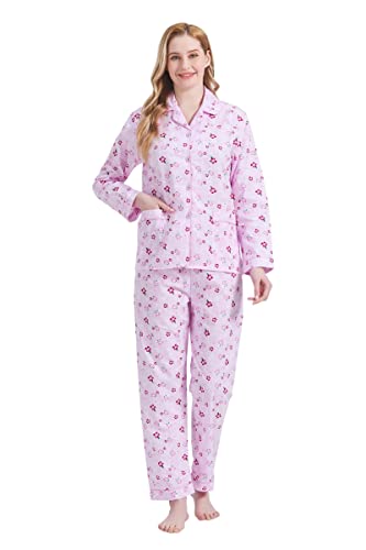 Image of GLOBAL Women Cotton Pajamas Long Sleeve PJs Button Down Sleepwear S-3XL