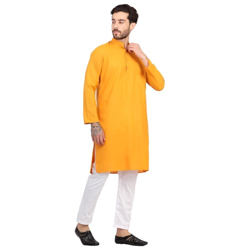 Image of Sadree Men's Cotton Blend Light Weight|Knee Length|Mandrin Collor|Relax comfert|Classic Style Kurta Pyjama Set