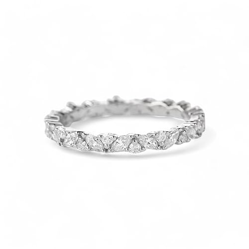 Marquise Cut Moissanite Eternity Wedding Band for Women – Full Eternity Ring with 0.3 TCW Marquise & Round-Cut Stones in 925 Sterling Silver, Elegant Stacking Design