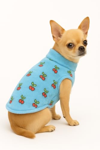 Image of The Pets Company Dog Winter Coat Jacket, Clothes, Windproof, Light Weight, Washable, Ultra Warm Thick Fleece Lined Dog Vest for Cold Weather Protection, (Sky Blue Cherry, X - Small - 12 Inch)