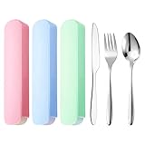 Boîte à Couverts à Emporter: Vous recevrez trois sets de couvert camping , chacun comprenant une cuillère, une fourchette et un couteau de table, couvert lunch box pour répondre à tous vos besoins quotidiens; Couvert pique nique avec etui disponibles en trois couleurs distinctes (rose, bleu, vert) pour s'adapter à vos préférences personnelles ou pour faciliter la différenciation.