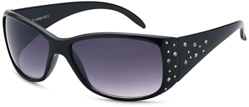 styleBREAKER Damen Sonnenbrille Butterfly mit Strasssteinen | Schmetterlingsform Kunststoffrahmen mit UV400 Gläsern | Verlaufstönung & Glitzerdetails, Gestell Schwarz/Glas Grau-Violett Verlaufsglas