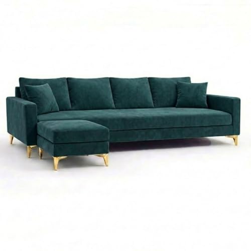 Image of Classiq Rich 5 Seater L Shape Sofa Set with Movable Ottoman | Flexible Layout | Spacious Soft Touch Seating | Designer Sofa for Living Room (Greenish Teal)