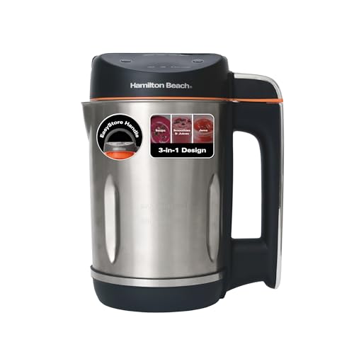 Hamilton Beach 3-in-1 Soup Maker, Smoothie Blender & Jam Maker - 1.6L, Easy Read Angled Digital Display, Auto-Stir & Overspill Sensor, Makes 4-6 Portions - Black - HBSM003J
