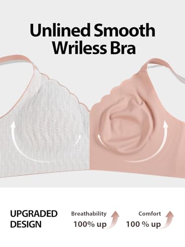 Brabalas Ultimate Comfort Wireless Bra with Support and Lift C-F Cup,Silky Smooth Seamless Bras,No Underwire,Wirefree Bra White