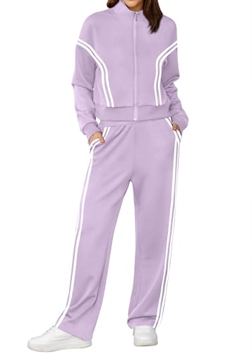 Image of XIEERDUO Lounge Sets for Women 2025 Sweatsuit 2 Piece Outfits Sweatshirt Wide Leg Sweatpant Tracksuit Matching Set