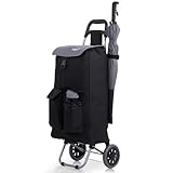 Hoppa Fully Insulated Lightweight 2025 Model 2 Wheeled Large 42Litre Capacity Shopping Trolley Bag 95cm, 2.1kg with Shoulder Strap (Black 2025)