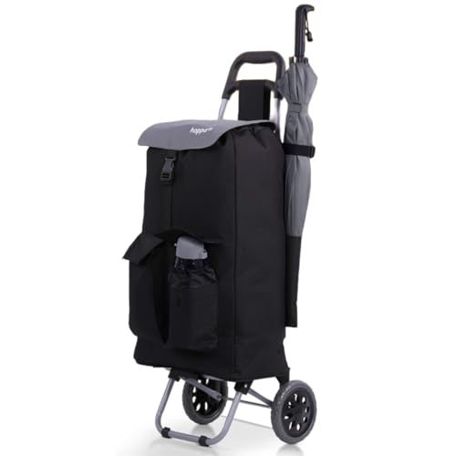 Hoppa Fully Insulated Lightweight 2025 Model 2 Wheeled Large 42Litre Capacity Shopping Trolley Bag 95cm, 2.1kg with Shoulder Strap (Black 2025)