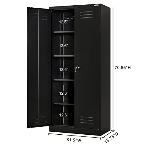 Besfur Metal Garage Storage Cabinet - 71“H Black Locking Steel Locker With Adjustable Shelves - Garage Storage Cabinet For Office, Garage, Home (Black) #TOP2